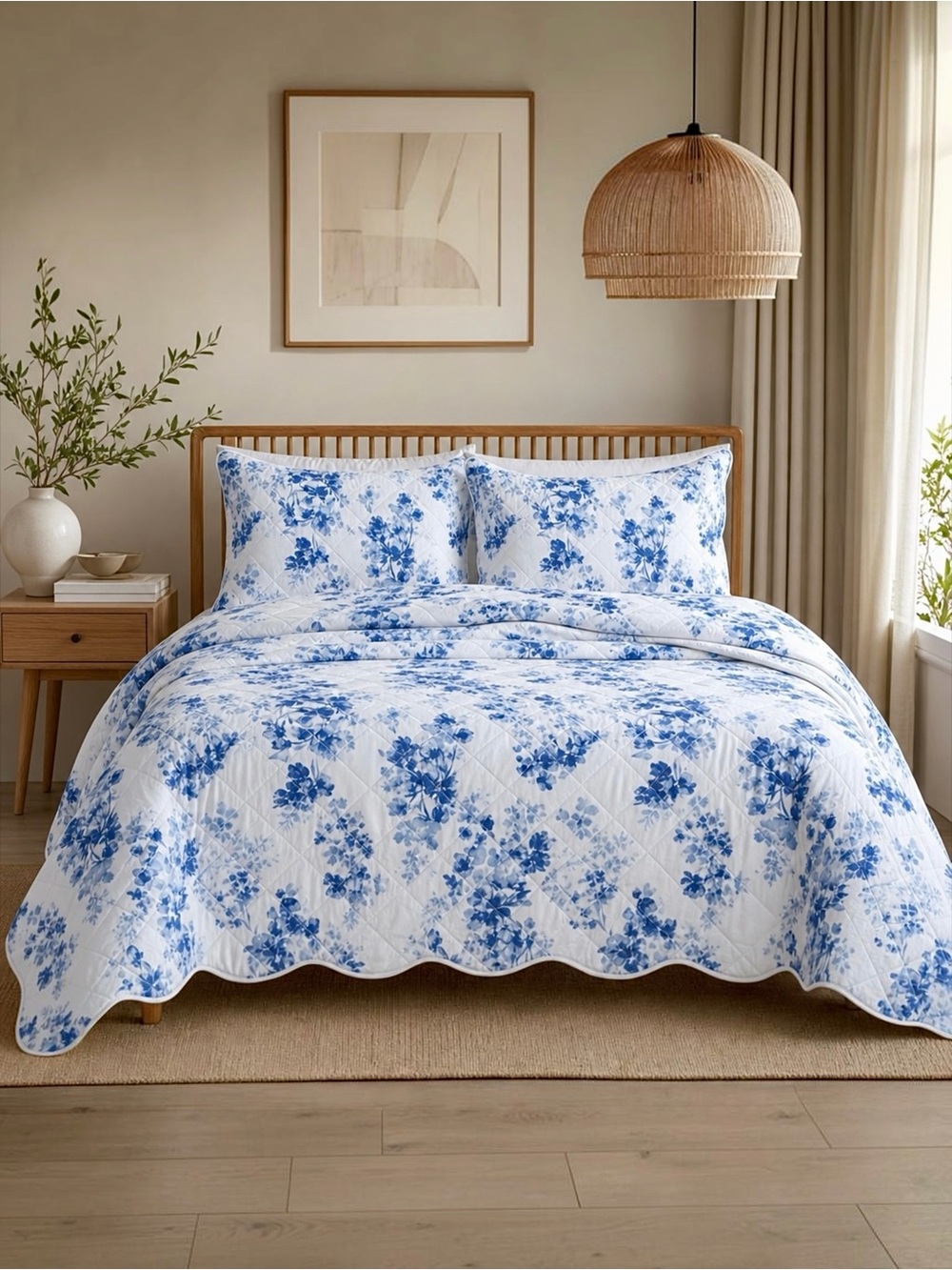 NEW Anthropologie Blue & White Vintage Floral Bedding Quilt Comforter & Sham Set
